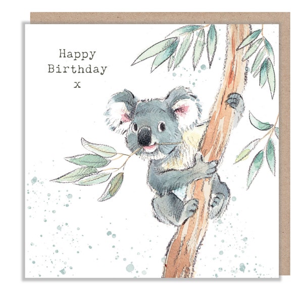 Koala   Birthday Card - Charming illustration - Koala in tree - 'Wonderfully Wild'  range - Made in UK -  WWE08