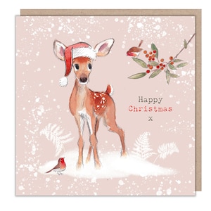 Carte de Noël de qualité - Illustration de cerfs et de rouges-gorges - Joyeux Noël - Gamme « Bucklebury Wood » - Fabriqué au Royaume-Uni - BWX06