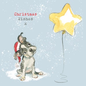 Tarjeta de Navidad - Tarjeta de felicitación de calidad - Ilustración encantadora - Bulldog francés - Fabricada en el Reino Unido ABX04