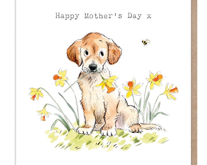 Mother's Day Card -Quality Greeting Card - Charming illustration - 'Absolutely barking' range - Labrador/Golden- Retriever made in UK ABMD01