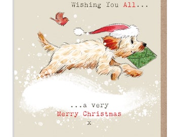 To you all.. Christmas Card - Quality Christmas Card - 'Absolutely barking' range- Cockerpoo/Labradoodle illustration - Made in UK -  ABX012