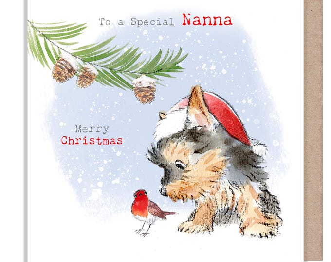 Nanna Christmas Card: Charming Dog Illustration, Made in UK - ABX131