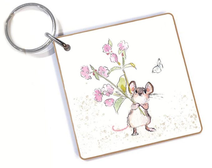 Quality Keyring - Mouse design - double sided - MDF-  Made in the UK  - KR08