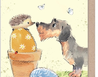 Easter Card - Quality Greeting Card - Charming illustration - 'Absolutely barking' range -  Hedgehog design - Made in UK - ABEASTER07