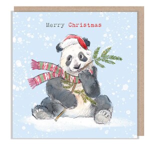 Joyeux Noël - Carte de Noël de qualité - 150 x 150 mm - Illustration charmante de panda - Gamme « Wonderfully Wild » - Fabriqué au Royaume-Uni - WWX02