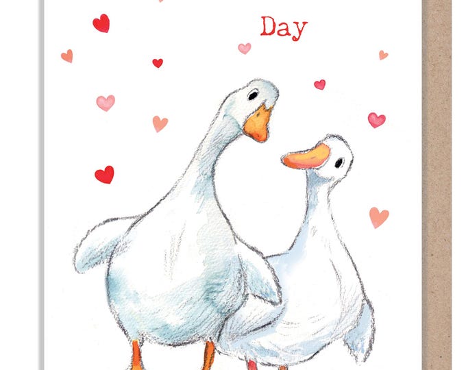 Valentines Card - Ducks with love hearts  illustration - 'Down by the river'  range - Made in UK -  RIVVAL02
