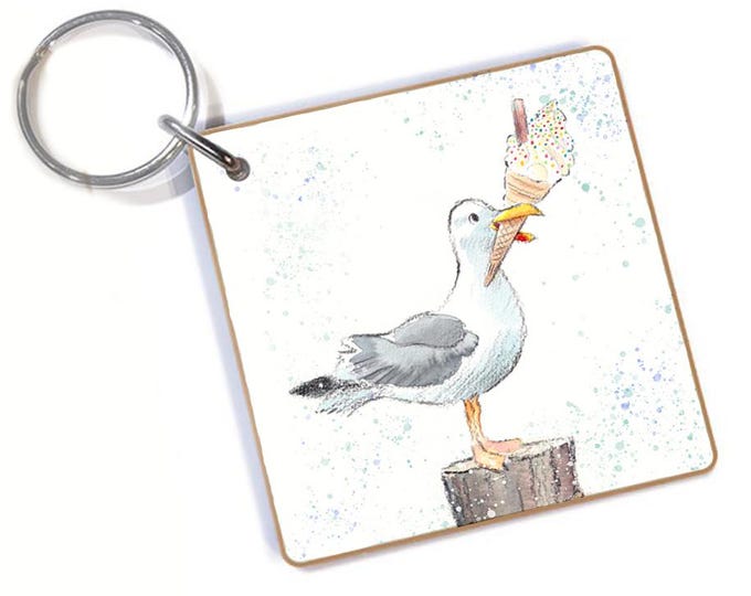 Quality Keyring - Seagull design - double sided - MDF-  Made in the UK  - KR06