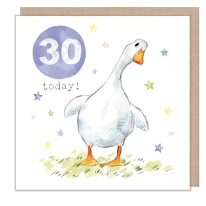 Cartão de aniversário AGE 30 - Ilustração encantadora - White Duck - Linha Party Time - Fabricado no Reino Unido - PTAGE030