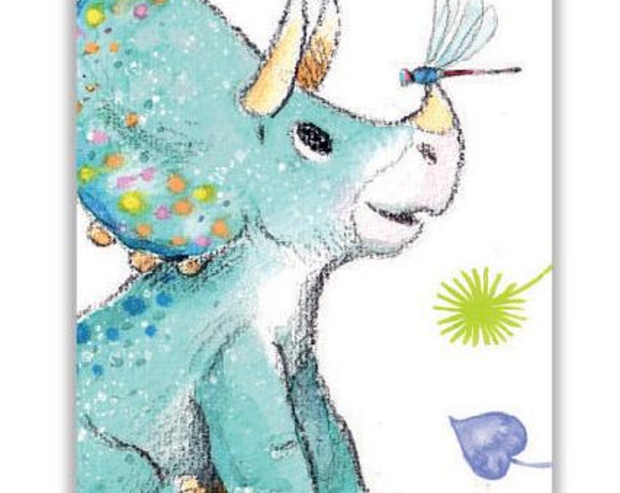 Bookmark with Ribbon - Triceratops Illustration - BM012