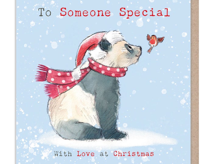 Someone Special - Quality Christmas Card - 150 x 150mm - Charming Panda illustration - 'Wonderfully Wild'  range - Made in UK -  WWX08