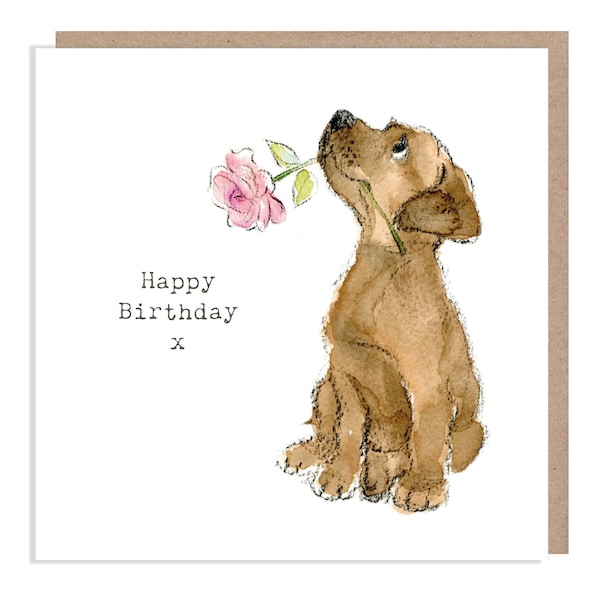 Dog Birthday Card - Quality Greeting Card - Charming illustration - 'Absolutely barking' range - Chocolate Labrador - Made in UK -  ABE01