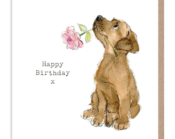 Dog Birthday Card - Quality Greeting Card - Charming illustration - 'Absolutely barking' range - Chocolate Labrador - Made in UK -  ABE01