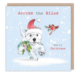 Across the Miles - Carte de Noël de qualité - 150 x 150 mm - Charmante illustration de Westie - Gamme « Absolutely barking » - Fabriqué au Royaume-Uni - ABX116