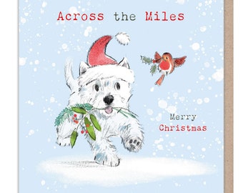 Across the Miles - Quality Christmas Card - 150 x 150 mm - Charming Westie illustration - 'Absolutely barking' range - Made in UK -  ABX116