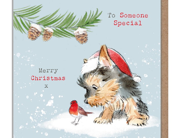 Someone Special - Quality Christmas Card - Charming illustration - 'Absolutely barking' range - Yorkshire terrier - Made in UK -  ABX0104