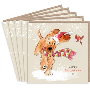 5 Hochwertige Weihnachtskarten - 1 Design 5 Karten - Weihnachtskarten pack - Hundekarten - Bezaubernde Cocker Spaniel Illustration - Made in UK