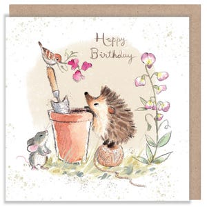 Cartão de aniversário - Cartão de qualidade - Ilustração encantadora - Ouriço e pássaro - Linha 'Morris and Maude' - Feito no Reino Unido - MME04
