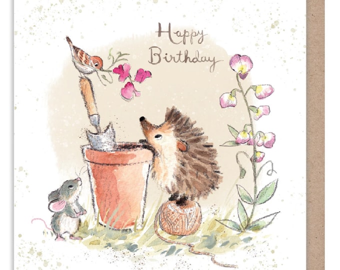 Birthday Card - Quality Card - Charming illustration - Hedgehog and bird  - 'Morris and Maude' range - Made in UK -  MME04