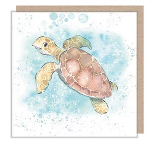Tortue de mer - Vierge - Carte de vœux de qualité - Illustration de la tortue - Gamme « au bord de la mer » - fabriquée au Royaume-Uni - SEA06