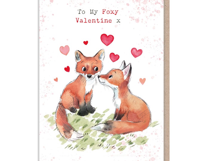 Valentines Card, Cute fox Illustration BWVAL03