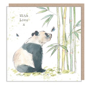 Panda Grußkarte - Charmante Illustration - Panda mit Bambus und Schmetterlingen - 'Wonderful Wild' Serie - Made in UK - WWE09