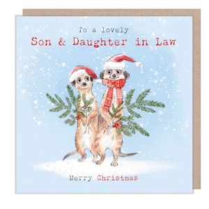 Beau-fils et gendre - Carte de Noël de qualité - 150 x 150 mm - Illustration de charmants suricates - Gamme « Wonderfully Wild » - WWX015