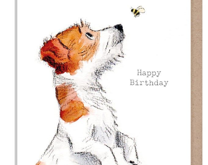 Birthday Card - Quality Greeting Card - Charming Dog illustration - 'Absolutely barking' range - Jack Russell - Made in UK - ABE099