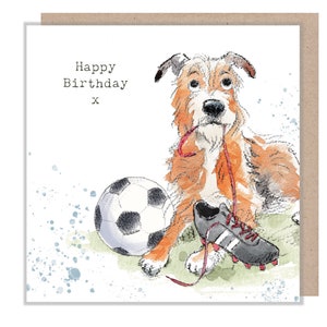 Hunde Geburtstagskarte - Hochwertige Grußkarte - Bezaubernde Illustration - Bereich 'Absolutely Barking' - Hund mit Fussball - Made in UK - ABE058