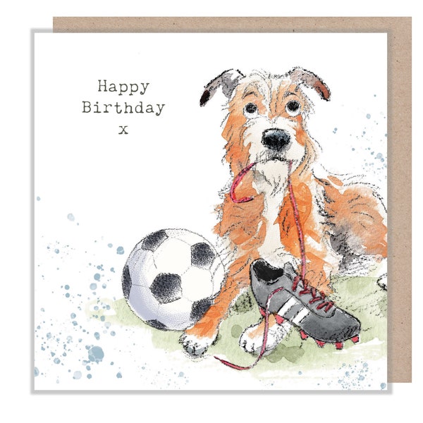 Dog Birthday Card - Quality Greeting Card - Charming illustration - 'Absolutely barking' range - Dog with football - Made in UK -  ABE058