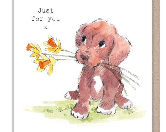 Just for you Card - Quality Greeting Card - Charming illustration - 'Absolutely barking' range - Brown Puppy - Made in UK -  ABE056