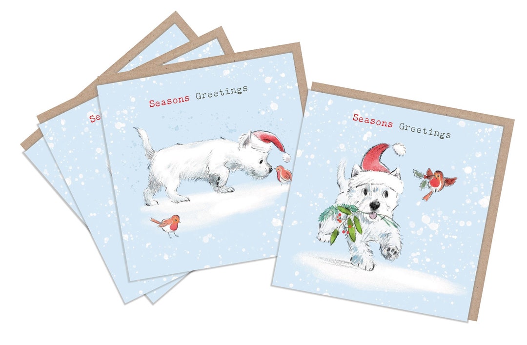 Quality Christmas Card Pack 2 Design 4 Cards 150 X 150mm Westie