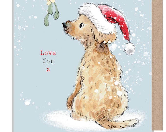 Love you - Christmas Card - Quality Christmas Card - Charming illustration - 'Absolutely barking' range- Made in UK -  ABX122