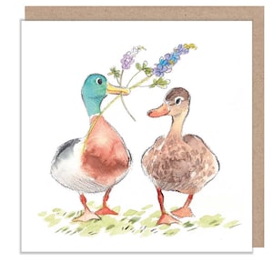 Enten - Blanko - Hochwertige Grußkarte - Stockenten mit Blumen Illustration - 'Down by the River' - made in UK - RIV06