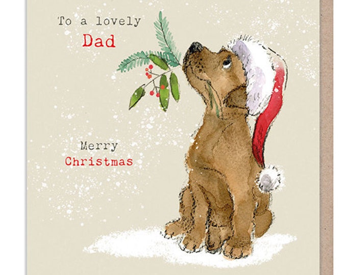 Dad- Quality Christmas Card - Charming illustration - 150 x 150mm -  'Absolutely barking' range - Chocolate Labrador - Made in UK -  ABX120