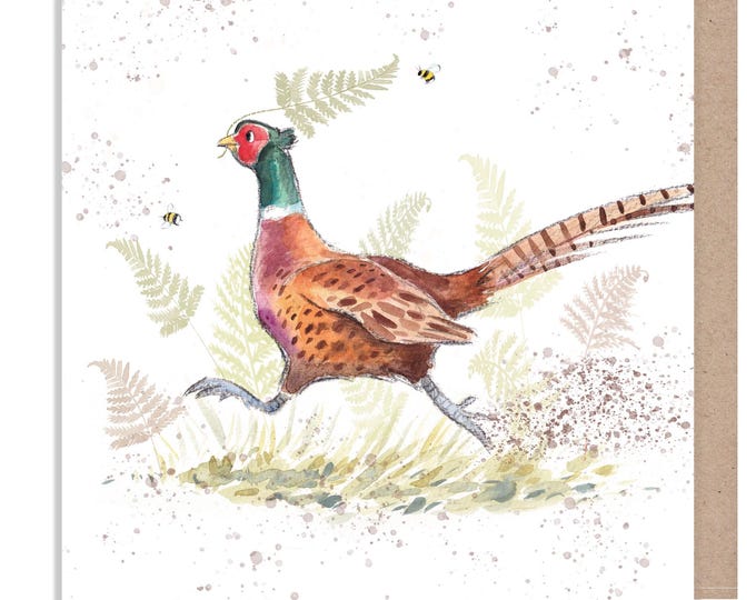 Blank Card - Quality Blank Greeting Card - Charming illustration - Pheasant 'Bucklebury Wood'  range - Made in UK -  BWE044