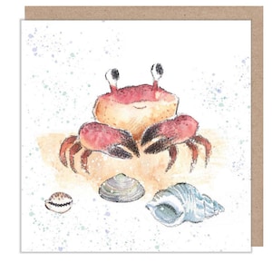 Krabbe mit Muscheln - Blanko - Hochwertige Grußkarte - Krabbe Illustration - 'by the Seashore' - made in UK - SEA05