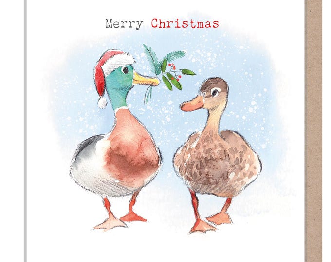 Quality Christmas Card- Merry Christmas - Mallards Illustration - 'Down by the river' range - Made in UK -  RIVX04