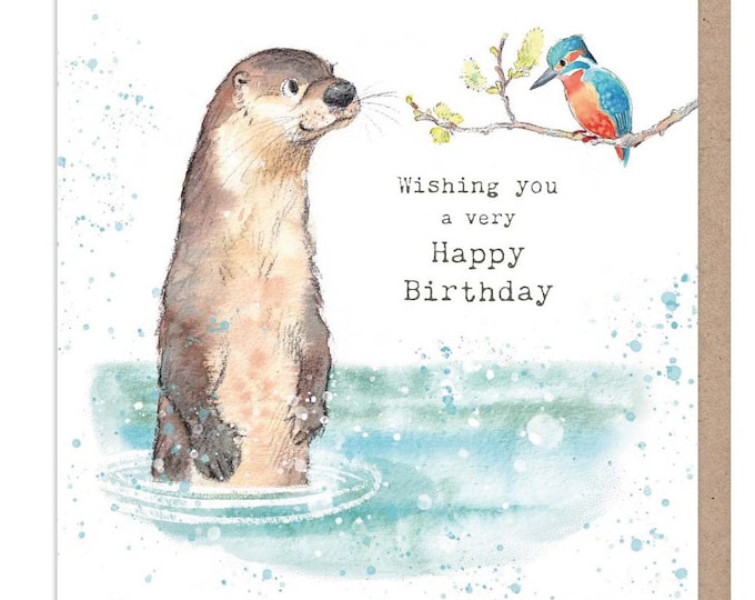 Otter and kingfisher - Quality Birthday Card - Otter and kingfisher illustration - 'Down by the river' range - made in UK  - RIV03