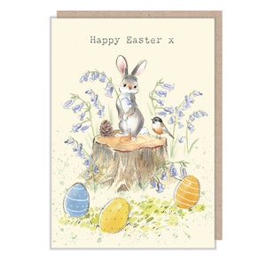 Easter Card - Charming illustration - Rabbit with Bluebells - 'Bucklebury Wood'  range - Made in UK -  BWEASTER02