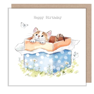 Carte d'anniversaire chat - Carte de voeux de qualité - Charmante illustration - Gamme « Pawsitively Purrect » - Chat dans une boîte - Fabriqué au Royaume-Uni - EPP021