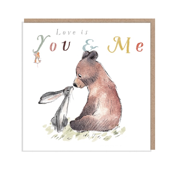 Our Anniversary, Quality Greeting Card, Love is..., 'the Bear, the Hare, and the Mouse' , heart warming Illustrations, made in UK, BHME01