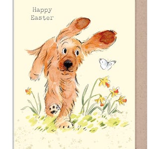 Kartka wielkanocna – Wysokiej jakości kartka okolicznościowa – Urocza ilustracja – Seria „Absolutely barking” – Wzór Cocker Spaniela – Wyprodukowano w Wielkiej Brytanii – ABEASTER01