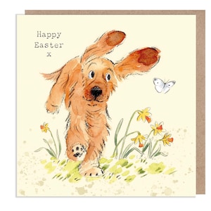 Cartão de Páscoa - Cartão de felicitações de qualidade - Ilustração encantadora - Faixa 'Absolutamente latindo' - Design Cocker Spaniel - Fabricado no Reino Unido - ABEASTER01