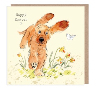 Easter Card Quality Greeting Card Charming illustration 'Absolutely barking' range Cocker Spaniel design Made in UK ABEASTER01 image 1