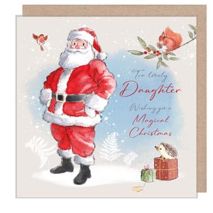 À une fille adorable - Carte de Noël de qualité - 150 x 150 mm - Père Noël debout - Gamme « Wintery Tails » - Fabriqué au Royaume-Uni - WT012