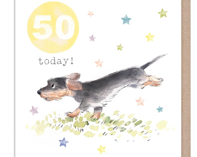 AGE 50 Birthday Card -  Charming illustration - 'Party Time'  range - Made in UK -  PTAGE050