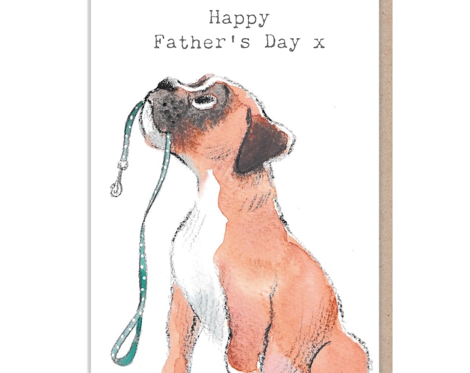 Fathers Day - Boxer dog - Quality Greeting Card - Charming illustration - 'Absolutely barking' range - Made in UK - ABFD04