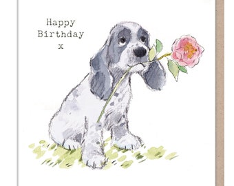 Dog Birthday Card - Quality Greeting Card - Charming illustration - 'Absolutely barking' range - Cocker Spaniel - Made in UK -  ABE050