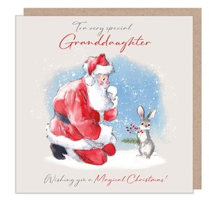 Para uma neta muito especial - Cartão de Natal de qualidade - 150 x 150 mm - Ilustração de Papai Noel com coelho - Linha 'Wintery Tails' - WT013