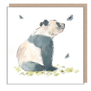 Blanko Grußkarte - Charmante Illustration - Panda mit Schmetterlingen - 'Wonderful Wild' Serie - Made in UK - WWE016